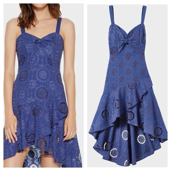PARKER DONNA EMBROIDERED EYELET SWEETHEART HI-LOW DRESS ECLIPSE size 10 - Picture 3 of 16